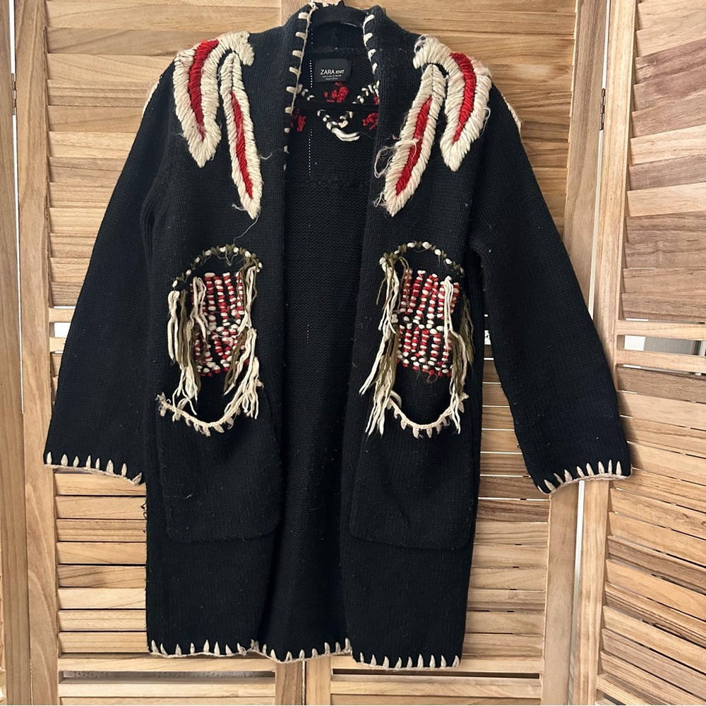 Zara Native Shag Shaggy Fringe UnButton Knit Cardigan S - Picture 4 of 6